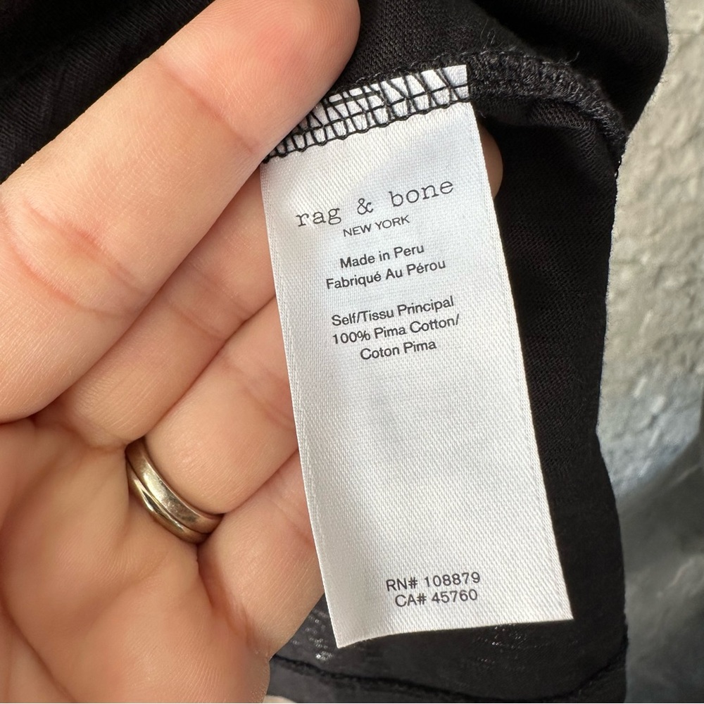 RAG & BONE U Neck Slub Black Pima Cotton Tee Size M - Picture 6 of 12